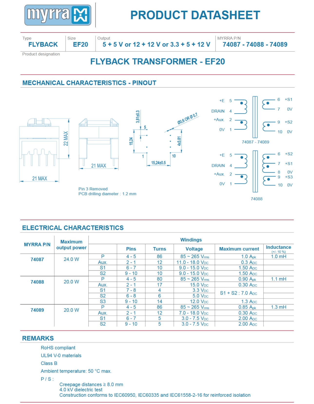 Transformateur de puissance EI Tension de sortie AC 12V-24V 5W Entrée